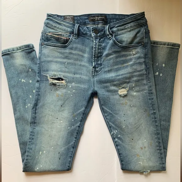 CULT OF INDIVIDUALITY PUNK SUPER SKINNY RUSTIC SPLATTER JEANS W30 L32 MENS😍