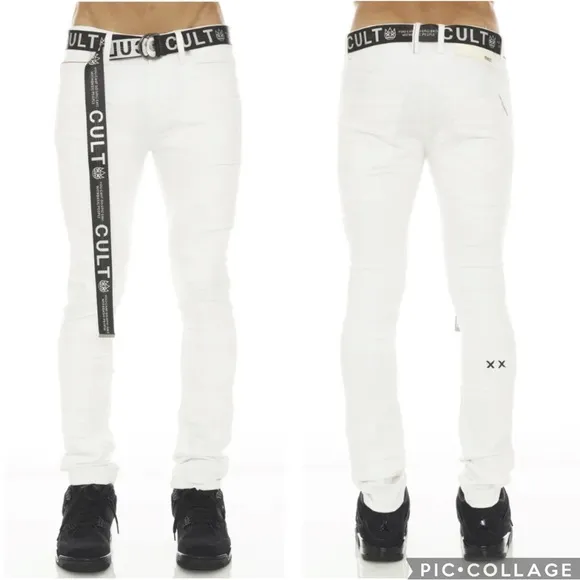 CULT OF INDIVIDUALITY White Punk Super Skinny Jeans, Mens 33x32
