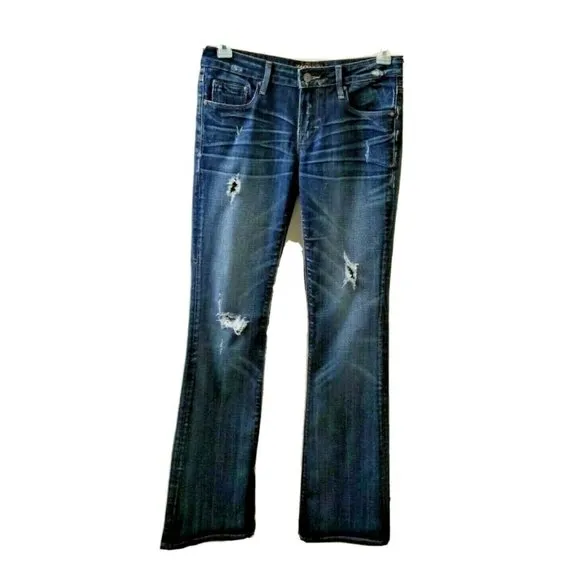 CULT OF INDIVIDUALITY Mens Bohemi Bootcut Jeans Dark Blue 28 Distressed