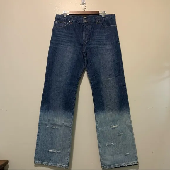 Dolce & Gabbana Mens Gradient Button Jeans straight leg distressed 37/34