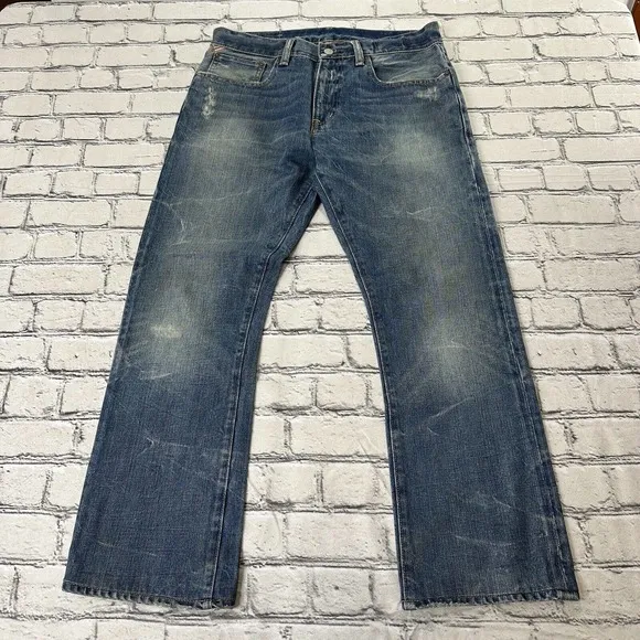 Denim & Supply Ralph Lauren Men’s Med Wash Distressed Bootcut Blue Jeans 31 X 27