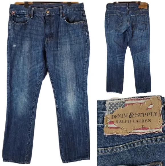 Ralph Lauren Denim & Supply Slouch Fit Straight Leg Denim Jeans Pants 36x30 Mens