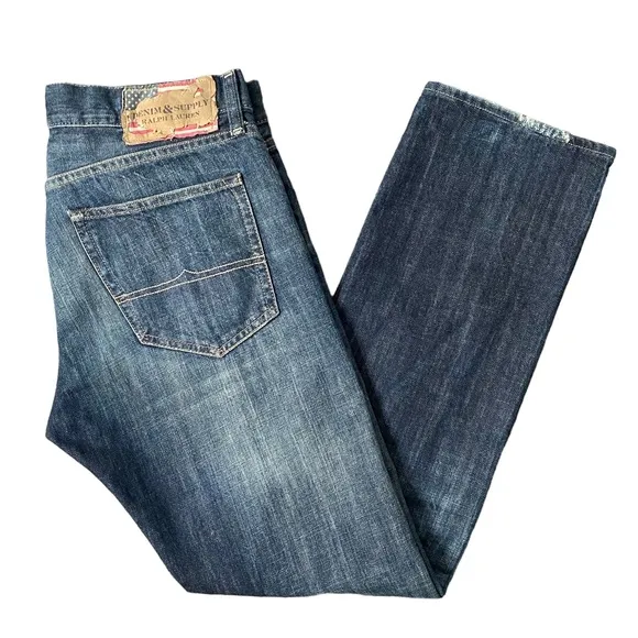 Denim & Supply Ralph Lauren Jeans Men 33 x 32 Straight Fit Blue Denim Distressed