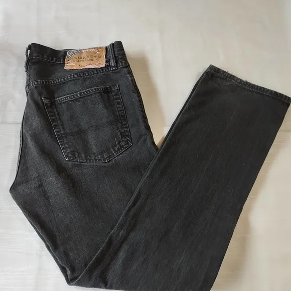 Denim & Supply Ralph Lauren Black Distressed Straight Leg Denim Jeans 34x32