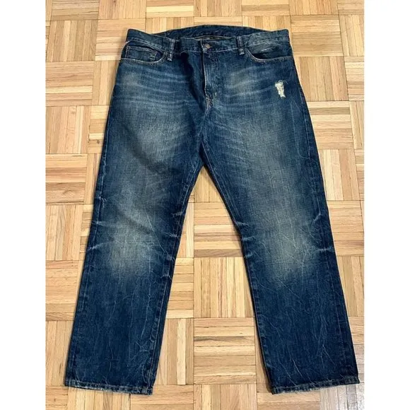 Denim & Supply Ralph Lauren Relaxed Straight Distressed Blue Jeans Mens 38x30