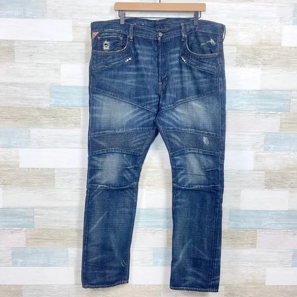 Denim & Supply Ralph Lauren Distressed Moto Slim Jeans Button Fly Mens 40x32