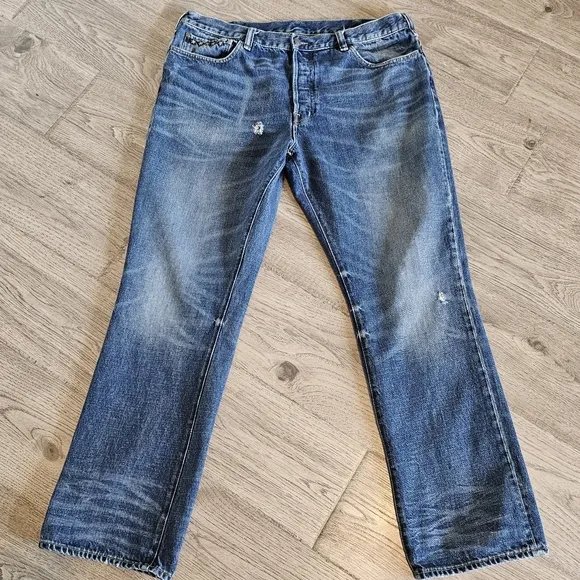 Ralph Lauren Denim & Supply Slouch Distressed Button Fly Jeans - Size 42x32