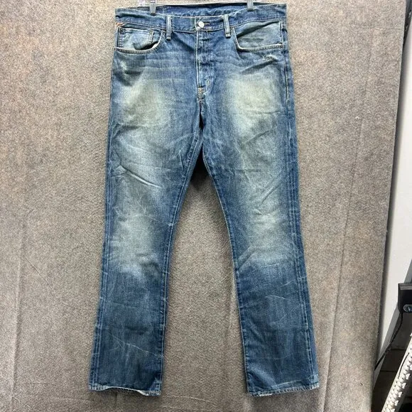 Vintage Ralph Lauren Jeans Mens 36x34 Blue Denim Bootcut Fit Cotton Acid Wash