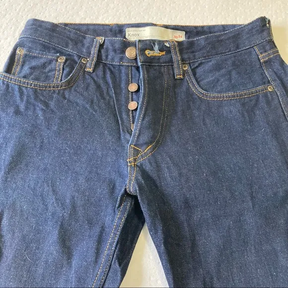 Deus Ex Machina Mens Knox Jeans Size 30x34 Straight Cut. Button Fly Dark Blue