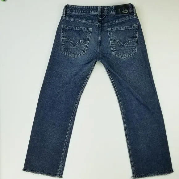 Diesel 29X27 Larkee Regular Straight Button Fly Raw Hem Men's Cotton Blue Jeans