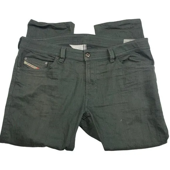 Diesel Industry Jeans Adult 33 Green Thavar Slim Fits 35x26 Faded Cotton Men's