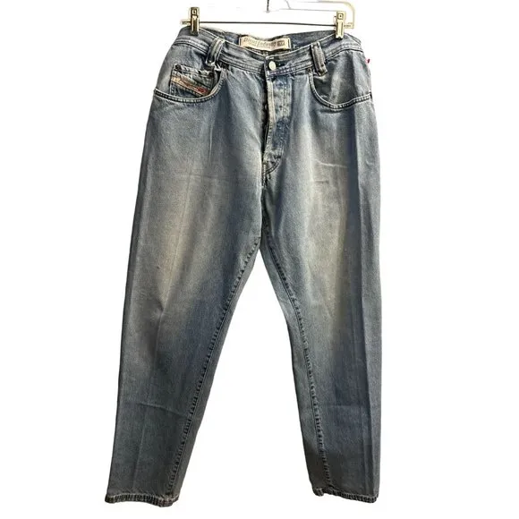 90s Vtg DIESEL Industry Saddle Denim Jeans Made in Italy Light Blue Size 39
