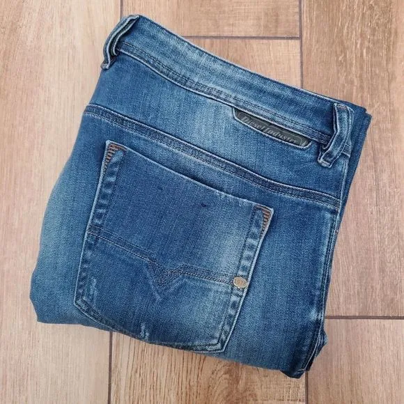 Diesel Industry Jeans Mens 39x32 Blue Safado Slim Straight Button Fly Distressed