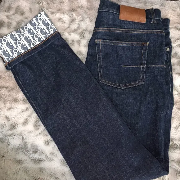 Dior Slim-Fit Jeans with Dior Oblique Print Raw Denim -