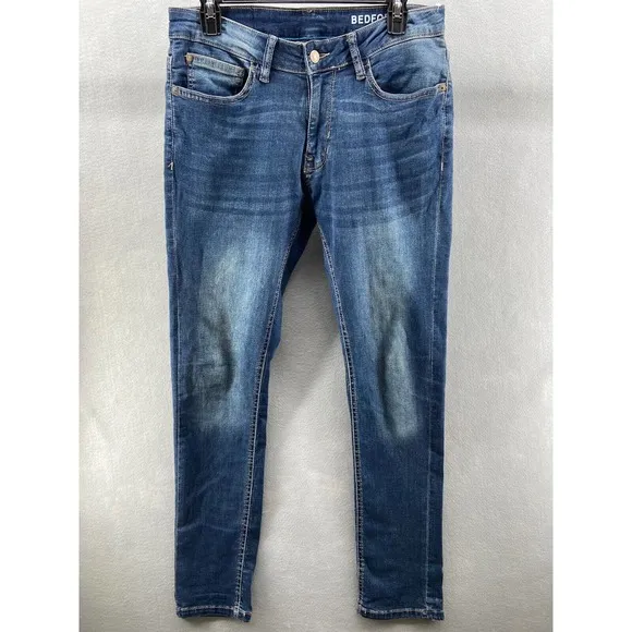 DKNY Jeans Mens 30x30 Bedford Slim Fit Dark Wash 30W X 30L Whiskers Denim