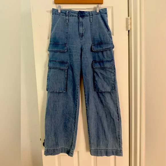 DKNY Blue Relaxed Jeans Classic Denim Sz 38 wide leg 8 pockets soft