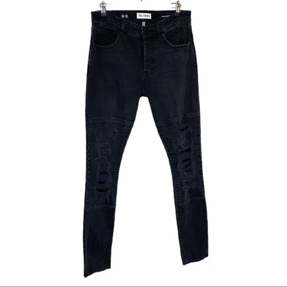 DL1961 Hunter Skinny Black Destroyed Moto Jeans