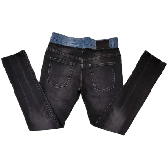 DL1961 Cooper Relaxed Skinny Two-Tone Button Fly Jeans - Size 30x32