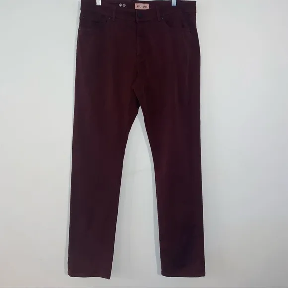 DL1961 Men's Russell Slim Straight Auburn Deep Red Soft Denim Jeans Size 35x34