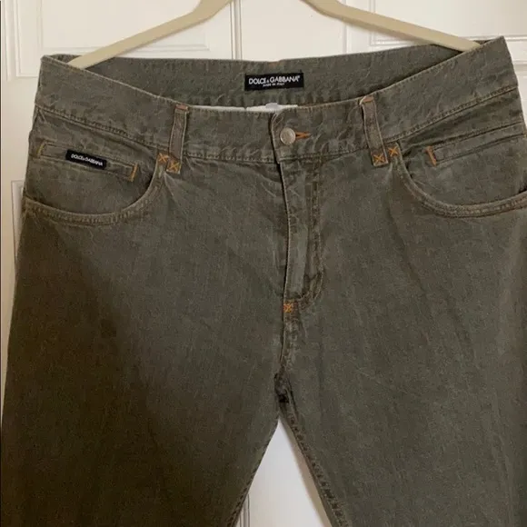 Dolce and Gabbana Hunter Green Jeans w/ Gold Logo