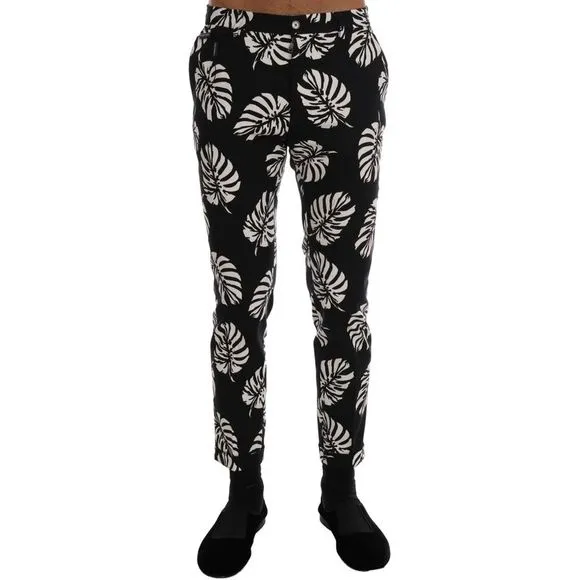 Dolce & Gabbana White Black Leaf Cotton Stretch Slim Men's Pants
          
      NWT