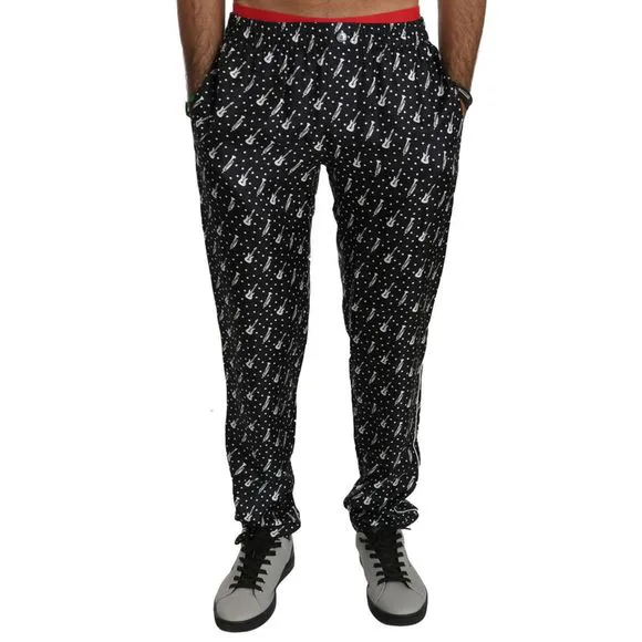 Dolce & Gabbana Silk Black Musical Instrument Trouser Men's Pants
          
      NWT