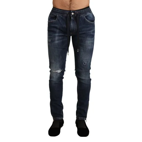 Dolce & Gabbana Blue Cotton Stretch Tattered Denim Men's Jeans
          
      NWT