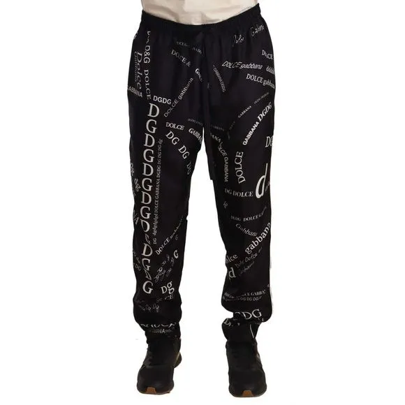 Dolce & Gabbana Black Silk Logo Print Lounge Jogging Trousers Men's Pants
          
      NWT