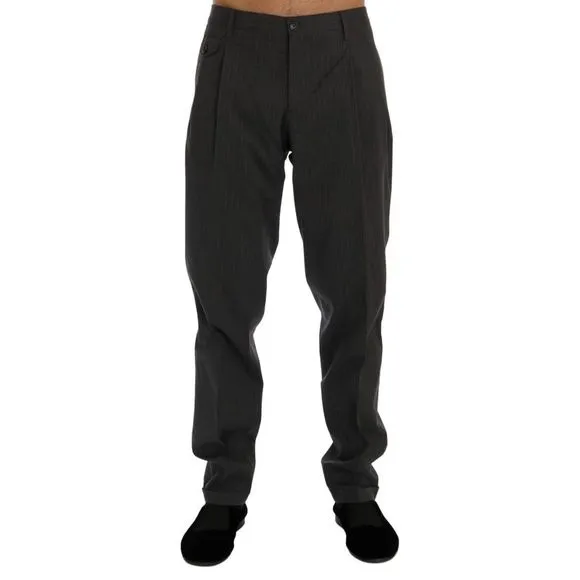 Dolce & Gabbana Gray Striped Cotton Dress Formal Men's Pants
          
      NWT