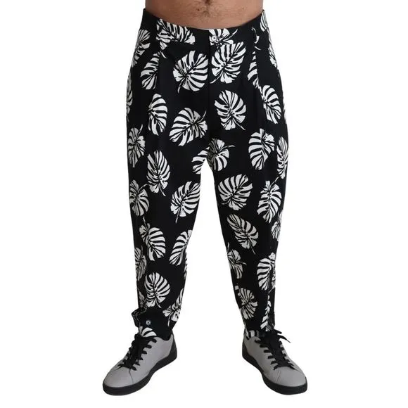 Dolce & Gabbana Black Leaf Cotton Stretch Trouser Men's Men's Pants
          
      NWT