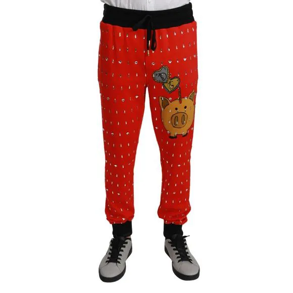Dolce & Gabbana Red Piggy Bank Cotton Crystal Trousers Men's Pants
          
      NWT