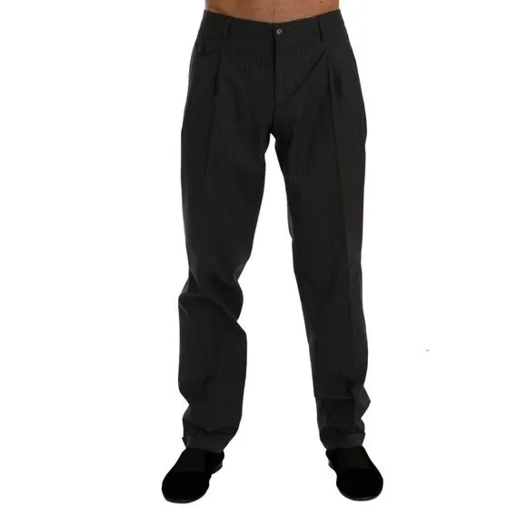 Dolce & Gabbana Gray Striped Cotton Dress Formal Men's Pants
          
      NWT