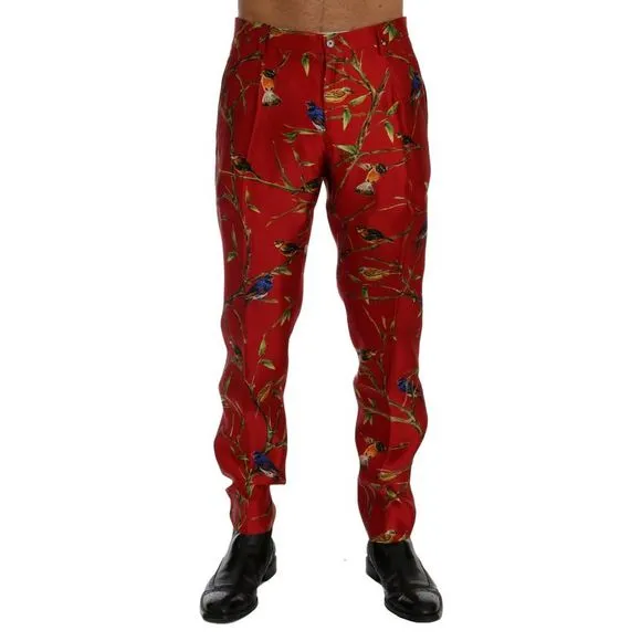 Dolce & Gabbana Red Silk Bird Print Dress Men's Pants
          
      NWT
