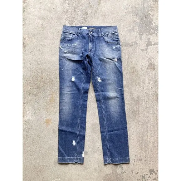 Men's DOLCE & GABBANA Medium Distressed 16 Classic Slim Fit Jeans, Size 52