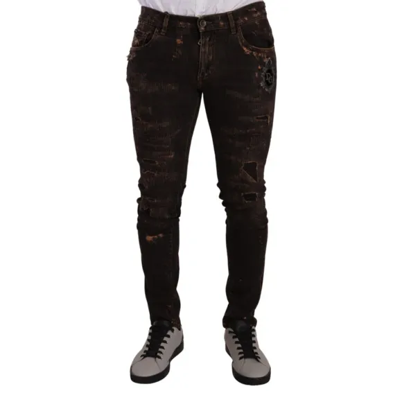 Dolce & Gabbana Men's Brown Distressed Slim Fit Skinny Denim Jeans, Size M
          
      NWT