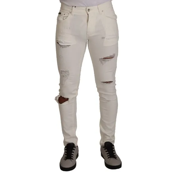 Dolce & Gabbana Men's White Tattered Skinny Cotton Men Denim Jeans, Size S
          
      NWT