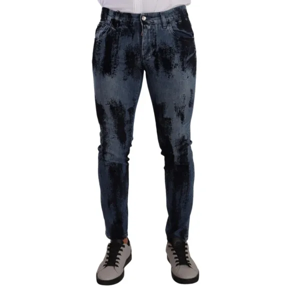 Dolce & Gabbana Men's Blue Black Cotton Skinny Denim Jeans, Size M
          
      NWT