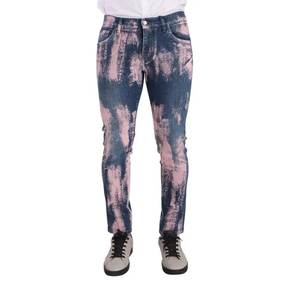 Dolce & Gabbana Men's Blue Pink Tie Dye Cotton Skinny Denim Jeans, Size M
          
      NWT