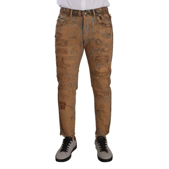 Dolce & Gabbana Men's Brown Distressed Cotton Regular Denim Jeans, Size M
          
      NWT