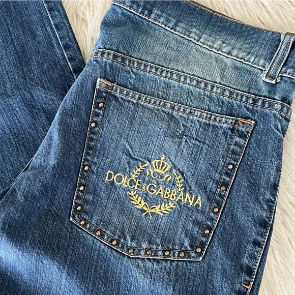 Dolce & Gabbana Distressed Blue Denim Studded Jeans Size 32
