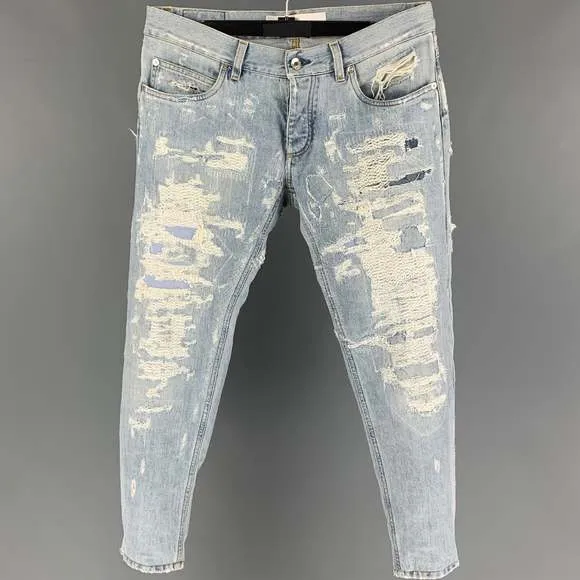 DOLCE & GABBANA Size 32 Light Blue Distressed Cotton Skinny Jeans