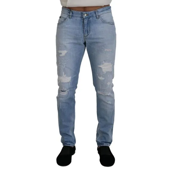 Dolce & Gabbana Light Blue Cotton Tattered Denim Jeans
          
      NWT