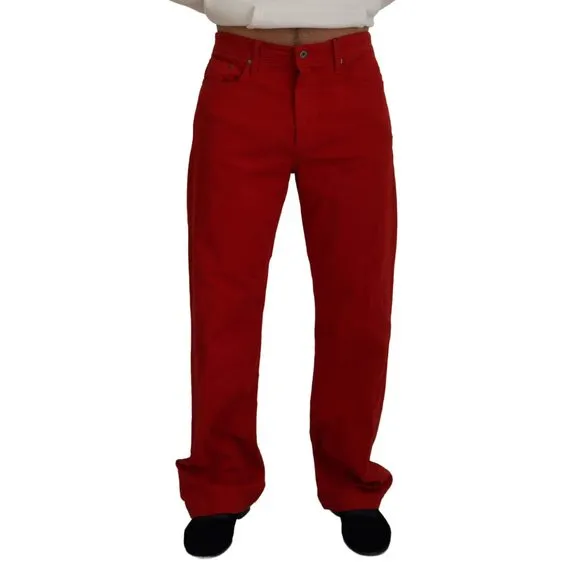Dolce & Gabbana Red Cotton Straight Fit Men Denim Jeans
          
      NWT