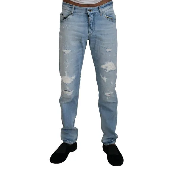 Dolce & Gabbana Light Blue Cotton Tattered Casual Denim Jeans
          
      NWT