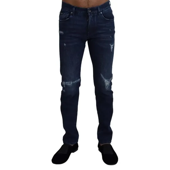 Dolce & Gabbana Blue Cotton Skinny Tattered Denim Jeans
          
      NWT