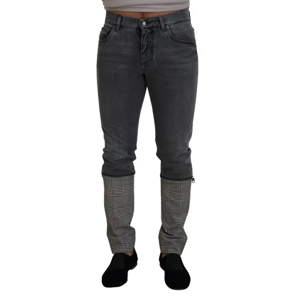 Dolce & Gabbana Gray Cotton Checkered Leg Men Denim Jeans
          
      NWT
