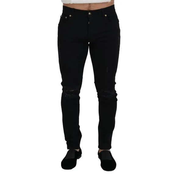 Dolce & Gabbana Black Cotton Tattered Skinny Denim Jeans
          
      NWT