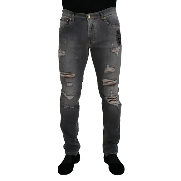 Dolce & Gabbana Grey Washed Cotton Tattered Denim Jeans
          
      NWT