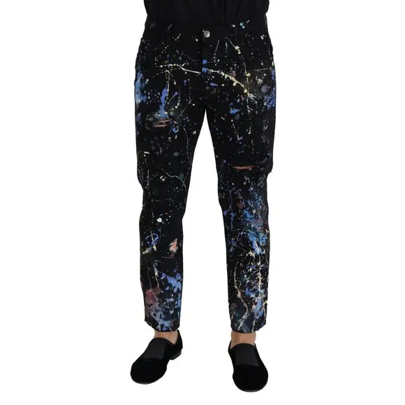 Dolce & Gabbana Black Cotton Color Splash Print Denim Jeans
          
      NWT