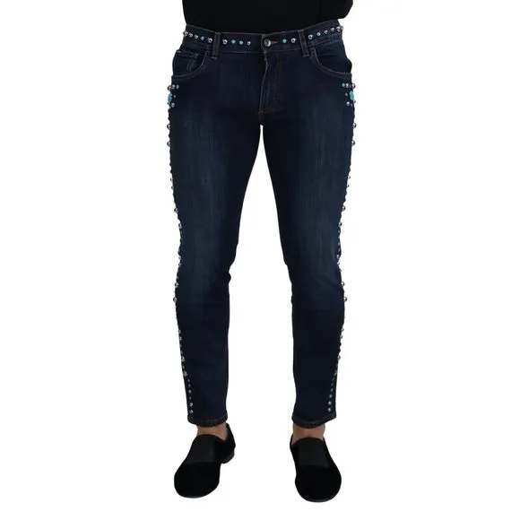 Dolce & Gabbana Blue Cotton Studded Low Waist Denim Jeans
          
      NWT